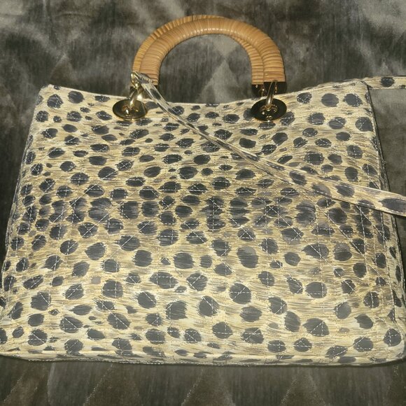Christian Dior (vintage) Leopard Small Lady Dior 2-way Handbag Rattan Handles - Picture 11 of 11